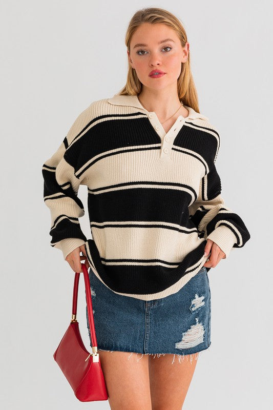 LE LIS Collared Oversized Sweater Top