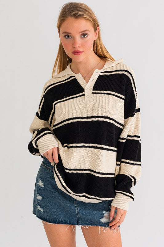 LE LIS Collared Oversized Sweater Top