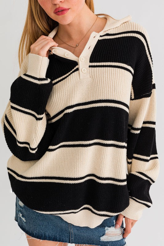 LE LIS Collared Oversized Sweater Top