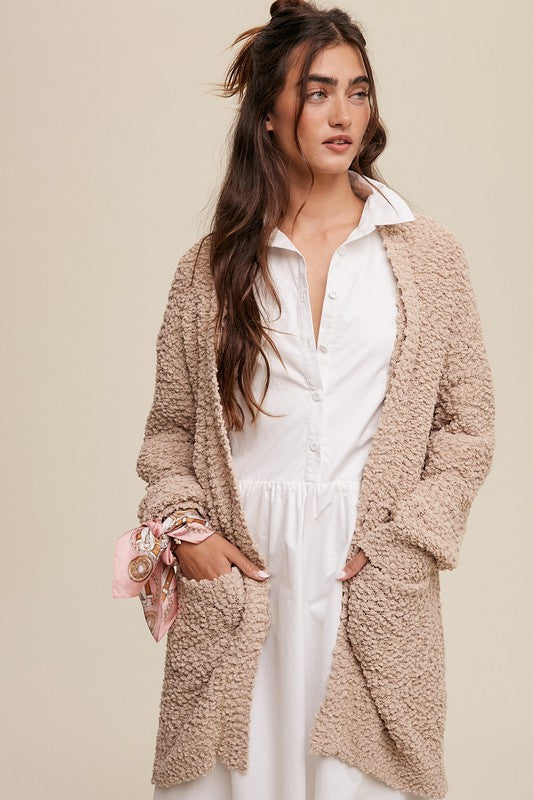 Listicle Popcorn Open Knit Cardigan Sweater