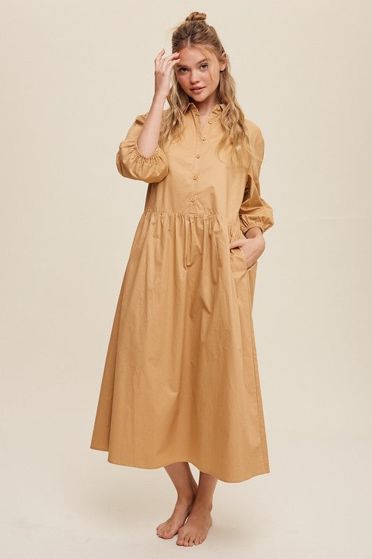 Load image into Gallery viewer, Listicle Button Front Puff Sleeve Babydoll Maxi Dress
