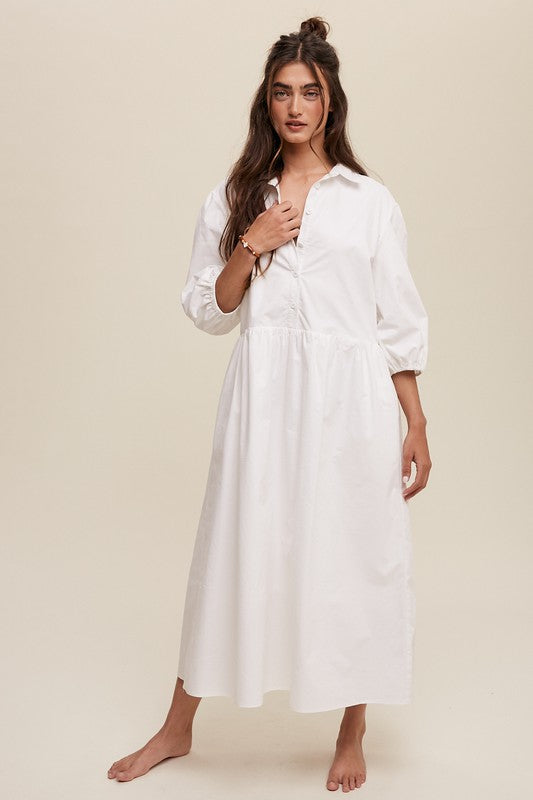 Load image into Gallery viewer, Listicle Button Front Puff Sleeve Babydoll Maxi Dress
