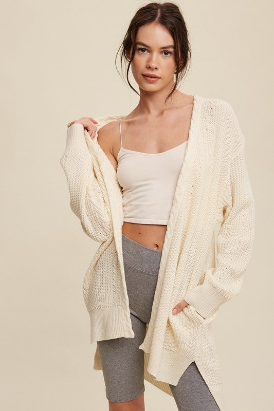 Load image into Gallery viewer, Listicle Cable Knit Open Front Long Cardigan
