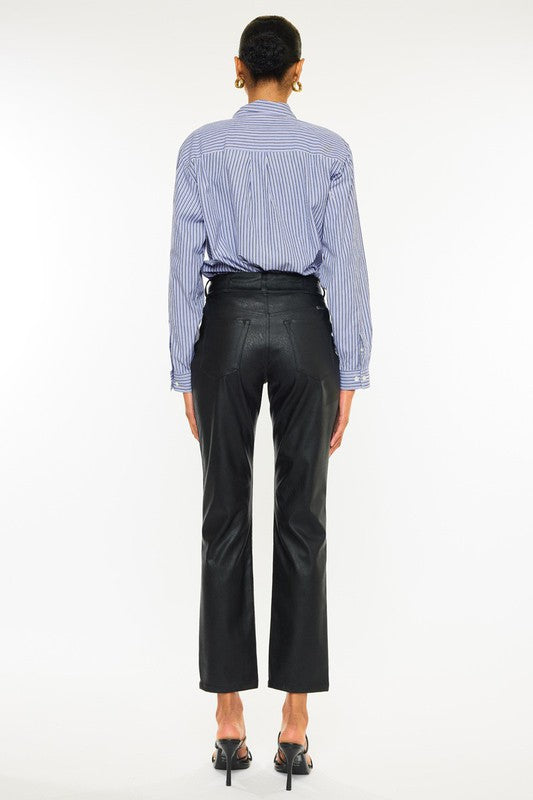 Load image into Gallery viewer, Kan Can HIGH RISE SKINNY STRAIGHT FAUX LEATHER PANTS -KC2075BK
