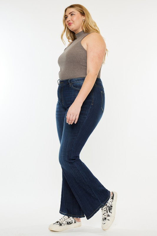 Kan Can Plus Petite Dark Wash Mid Rise Flare Jeans