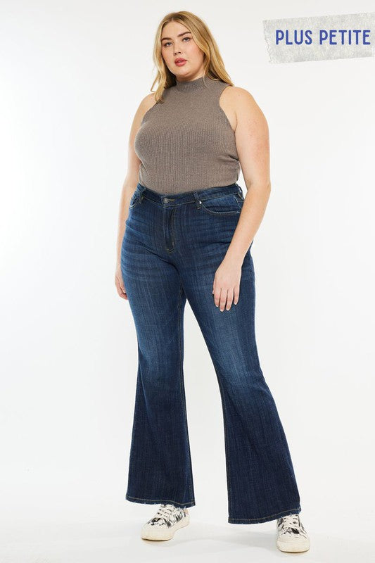 Kan Can Plus Petite Dark Wash Mid Rise Flare Jeans