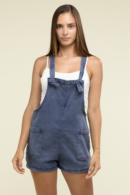 ZENANA Washed Knot Strap Romper