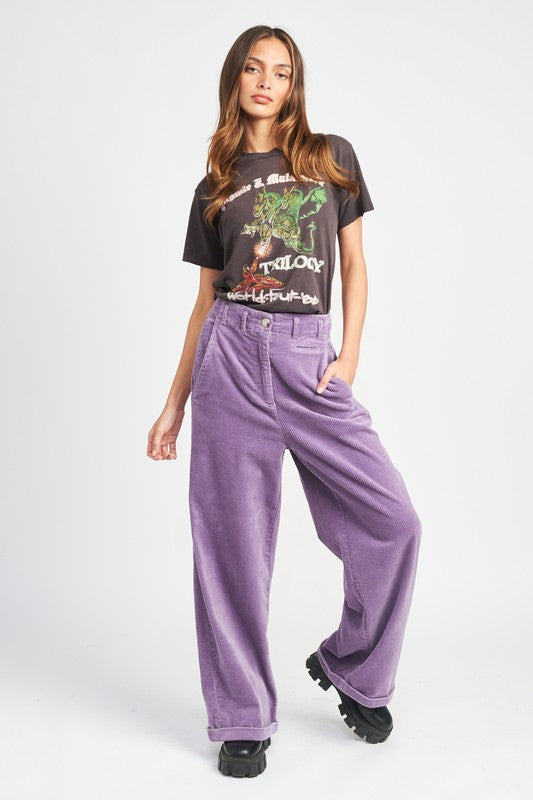 Long Pants For Women Fashion Women'S High Waist Slim Corduroy Straight Tube  Casual Pants Purple M - Walmart.com
