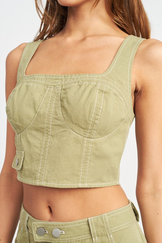 Emory Park CROPPED CONTRAST CORSET TOP