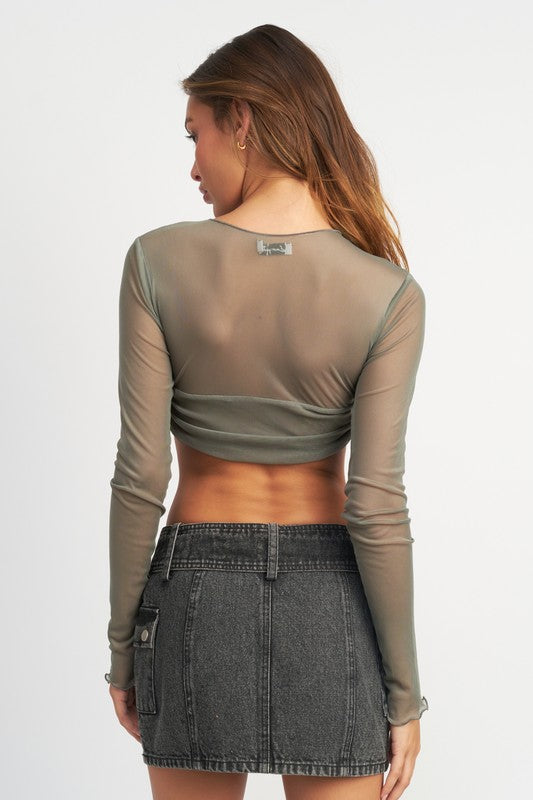 Load image into Gallery viewer, Emory Park CREW NECK RUCHED BUST CROP TOP
