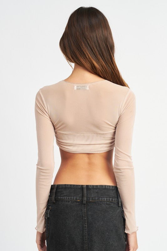 Load image into Gallery viewer, Emory Park CREW NECK RUCHED BUST CROP TOP
