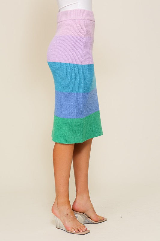 Load image into Gallery viewer, TIMING Junior High-Waisted Midi Sweater Multicolor Skirt
