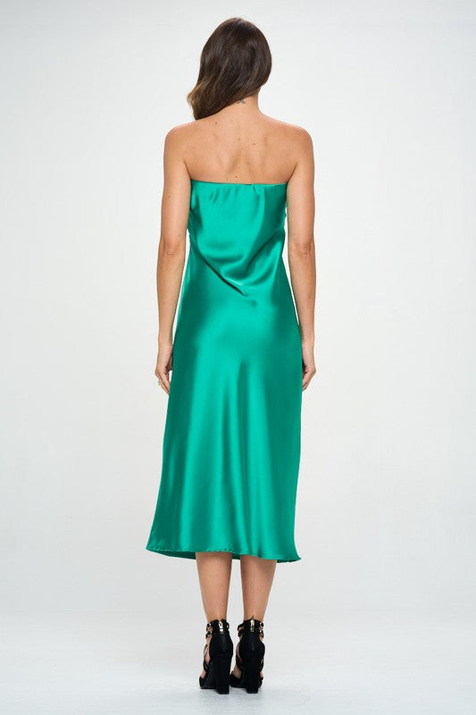 Renee C. Made in USA Silky Satin Tube Draped Dress