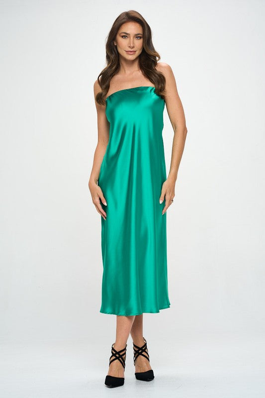 Renee C. Made in USA Silky Satin Tube Draped Dress