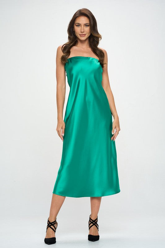 Renee C. Made in USA Silky Satin Tube Draped Dress