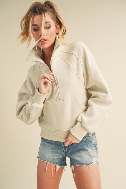 Aemi + Co Dove Funnel Neck Half Zip