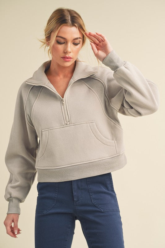 Aemi + Co Dove Funnel Neck Half Zip