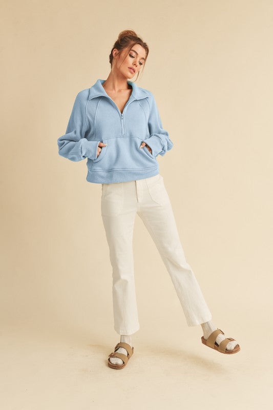 Aemi + Co Dove Funnel Neck Half Zip