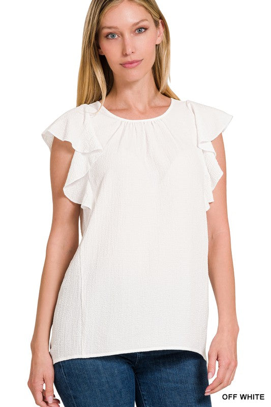 ZENANA Woven Bubble Airflow Flutter Sleeve Top