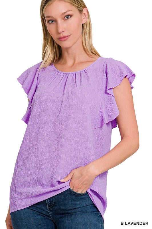 ZENANA Woven Bubble Airflow Flutter Sleeve Top