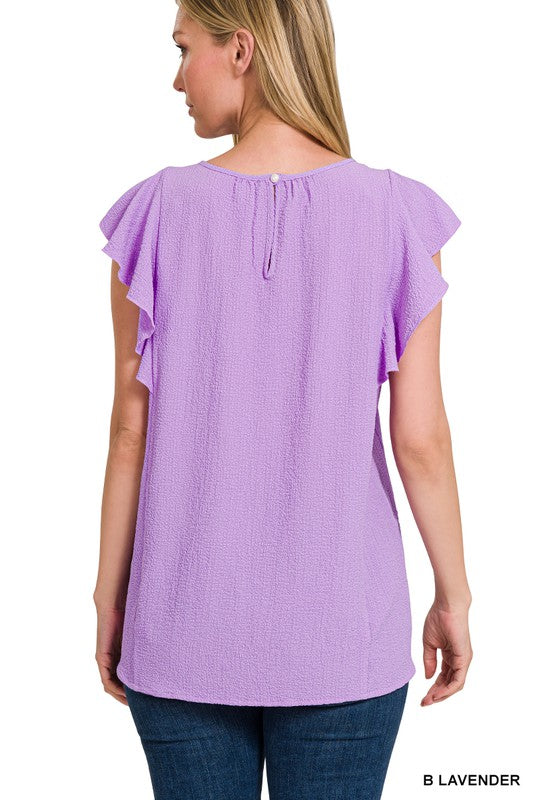 ZENANA Woven Bubble Airflow Flutter Sleeve Top