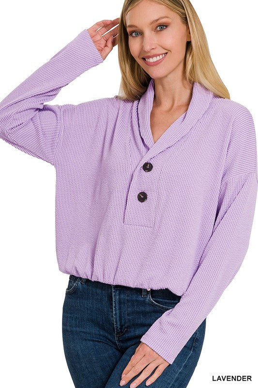 ZENANA Textured Line Elastic Waist Pullover Top