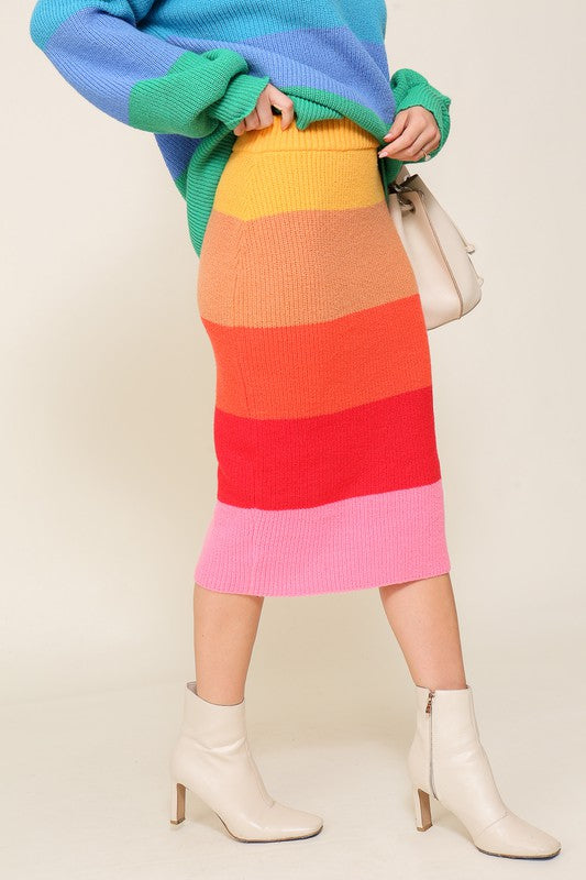 TIMING Junior High-Waisted Midi Sweater Multicolor Skirt