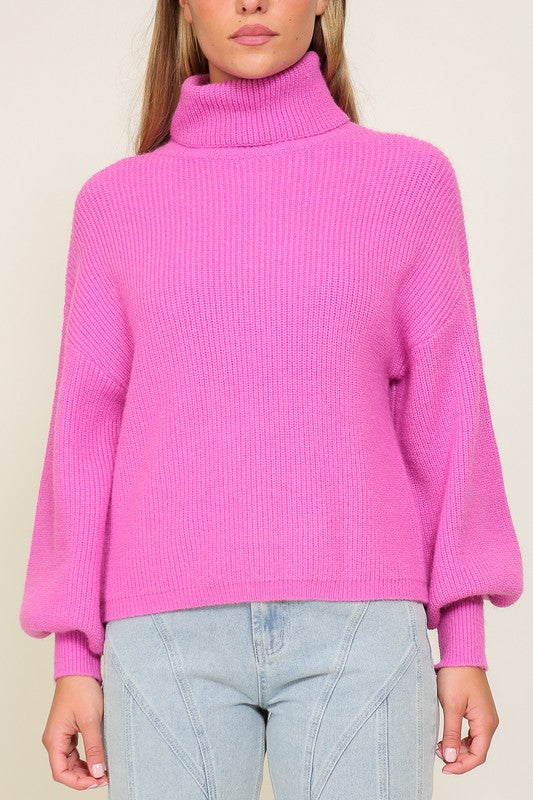 Load image into Gallery viewer, Lumiere Rib Knitted Turtleneck Sweater with Bishop Sleeve
