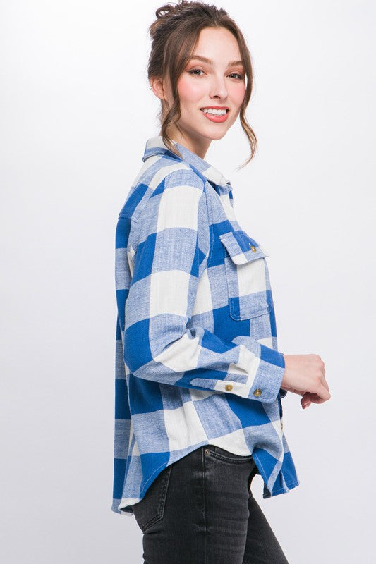 Love Tree Lightweight Plaid Button Down Top