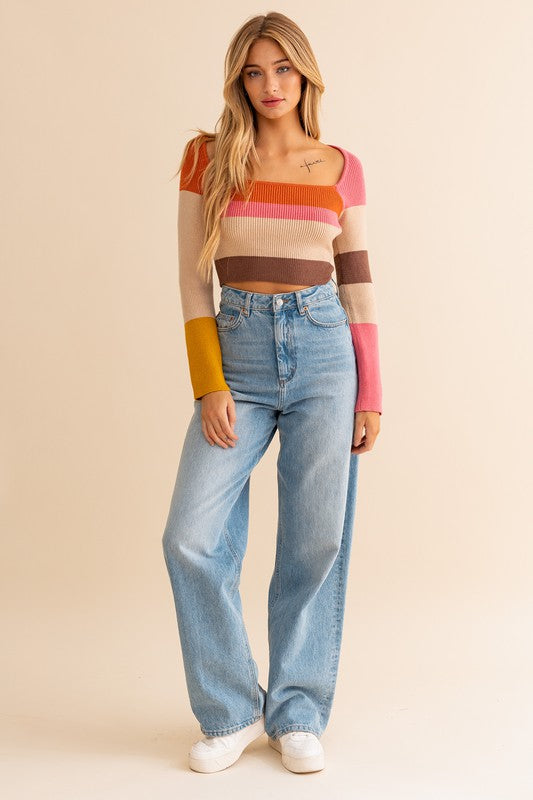 Load image into Gallery viewer, LE LIS Long Sleeve Color Block Stripe Knit Top
