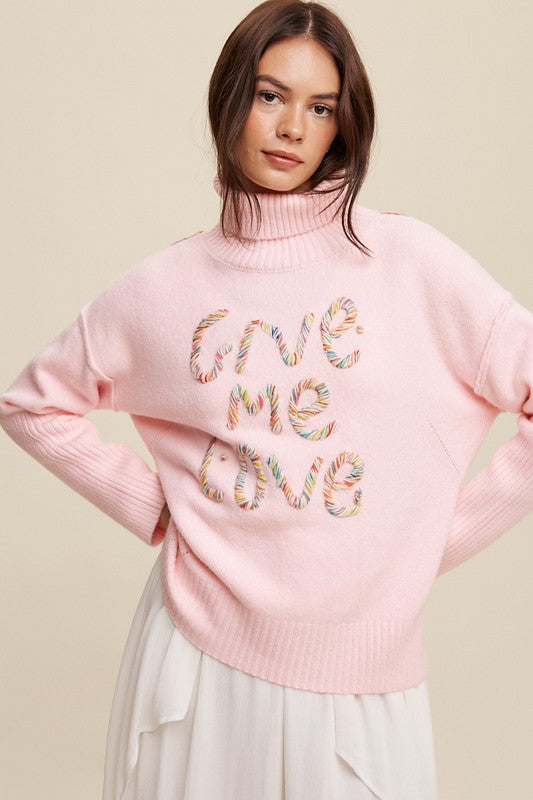 Listicle Give Me Love Stitched Mock Neck Sweater