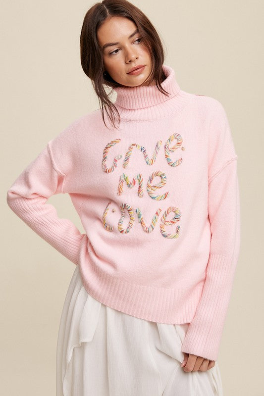 Listicle Give Me Love Stitched Mock Neck Sweater