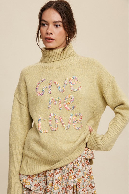 Listicle Give Me Love Stitched Mock Neck Sweater