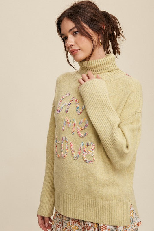 Listicle Give Me Love Stitched Mock Neck Sweater