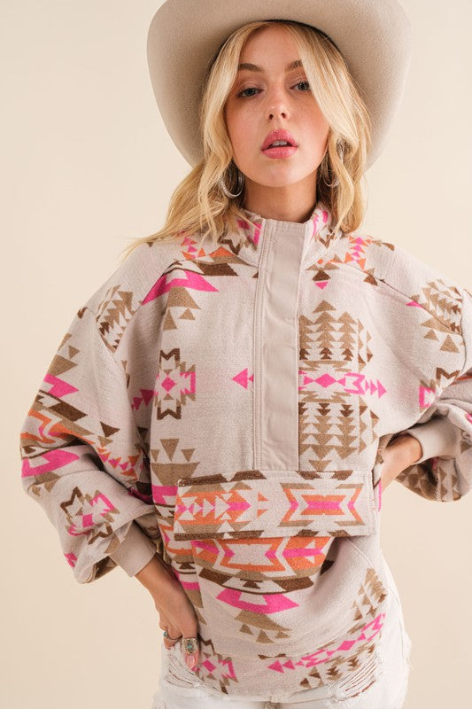 Blue B Aztec Western Pullover Anorak