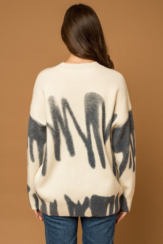 Gilli Long Sleeve Spray Print Sweater