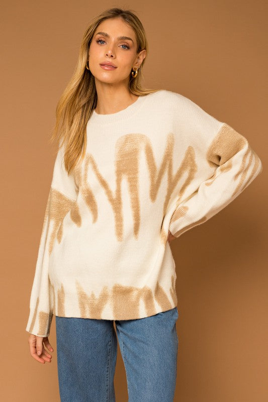 Gilli Long Sleeve Spray Print Sweater