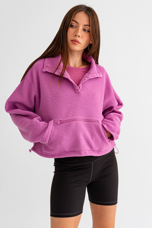 Load image into Gallery viewer, LE LIS Pocket Detail Boxy Fleece Pullover Sweater
