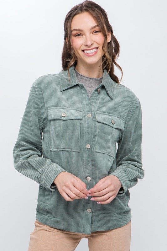 Love Tree Corduroy Button Down Jacket With Pockets