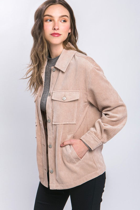 Love Tree Corduroy Button Down Jacket With Pockets