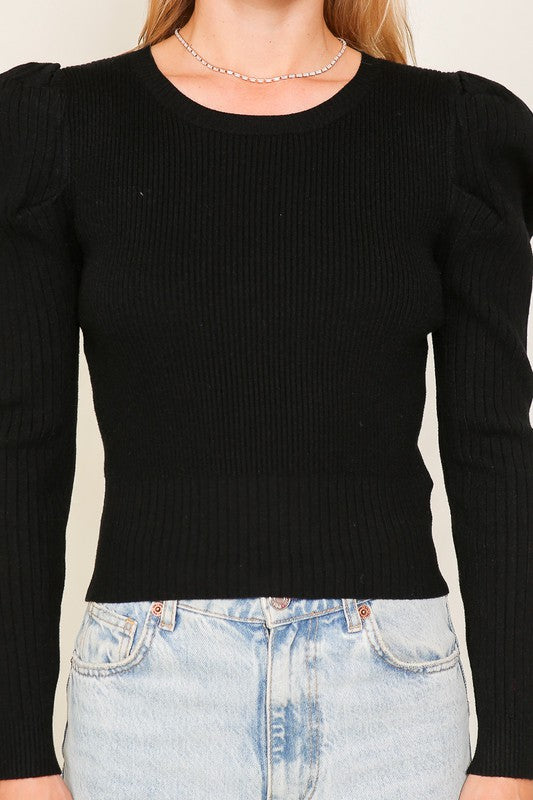 Load image into Gallery viewer, Lumiere Ribbed Puff Sleeve Knit Top
