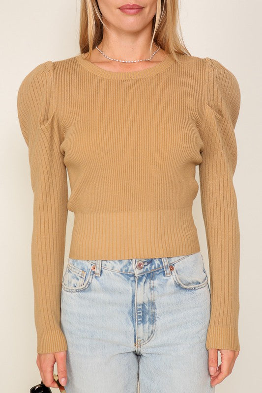 Load image into Gallery viewer, Lumiere Ribbed Puff Sleeve Knit Top
