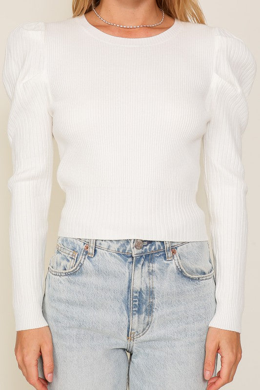 Lumiere Ribbed Puff Sleeve Knit Top