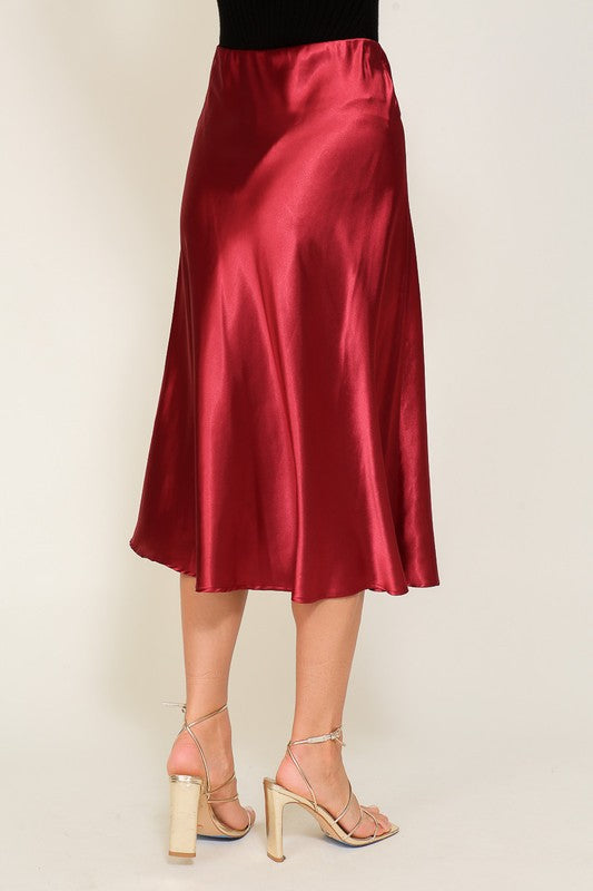 Load image into Gallery viewer, TIMING Satin Midi Flare Skirt
