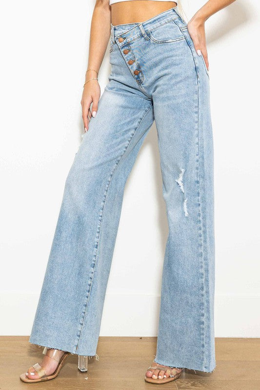 Load image into Gallery viewer, Vibrant M.i.U Criss Cross High Waisted Wide Leg Jeans
