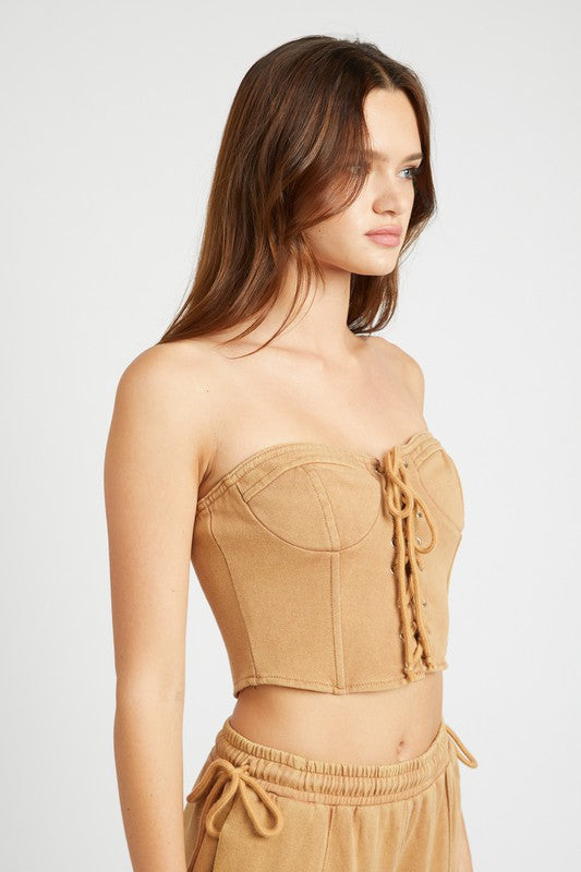 Emory Park FRENCH TERRY STRAPLESS BUSTIER TOP