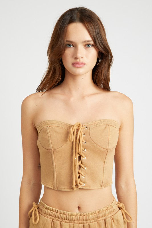 Emory Park FRENCH TERRY STRAPLESS BUSTIER TOP