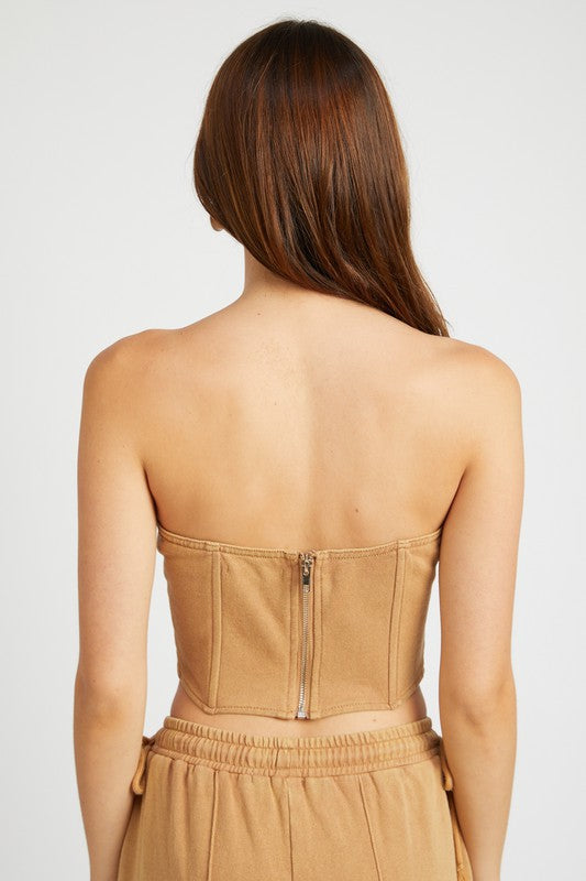 Emory Park FRENCH TERRY STRAPLESS BUSTIER TOP