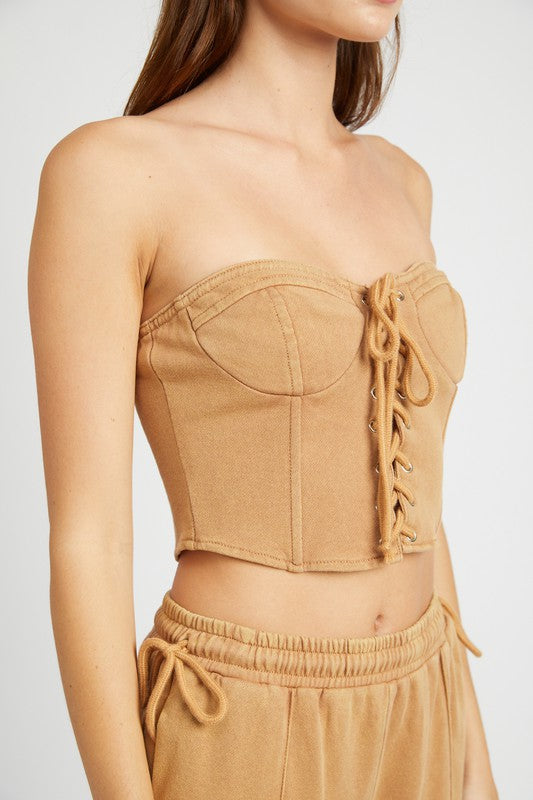 Emory Park FRENCH TERRY STRAPLESS BUSTIER TOP