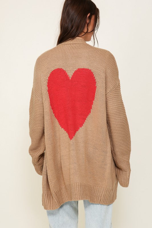 TIMING Long Sleeve Open Front Cardigan With Back Heart